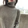 Wool Knitted Sweater Women Turtleneck Pullovers Striped Korean Fall Winter Women Oversized Sweater Gray Khaki Blue Pink Top 210203