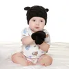 Winter Baby Hat Mittens Set Knitted Warm Plush Beanies with Cute Ear Infant Toddler Winter Gloves HHA1638