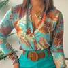 Digital Printing Blouses For Women Casual Stand Collar Long Sleeve Cop Top Chiffon Shirts Or Solid Shorts HK888