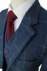 Lã azul ckeck tweed feitos sob encomenda feito homens terno blazers retro alfaiate feitos fita fita fita para homens 3 peça 201106
