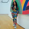 Symenial Camouflage Fitness Sporty Active Wear Pajki Damskie Kombinezon Zipper V Neck Długi Rękaw Moda Casual Jesienne Jumpsuits T200107