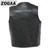 Zogaa Mens Waistcoat Black Biker Vest äkta lädermotorcykel Rock ärmlös jacka Male Autumn Plus Size Clothing 4xl Men 201128