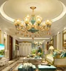 モダンなヨーロッパスタイルLEDクリスタルシャンデリア豪華なシンプルな雰囲気ブルーセラミックシャンデリア照明寝室クリスタルペンダントランプ