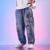 e-Baihui 2021ヨーロッパとアメリカの街Jean Hiphop Pantsメンズワイドレッグジーンズストレートルース韓国刺繍入りズボン857