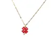 18K Clover Garnet Titanium Stål Halsband Rose Gold Lucky Grass Hängsmycke Små färska Enkla Smycken För Flickvän