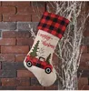 Christmas Stocking 18" Embroidered Linen Buffalo Plaid Red Truck Hooked Xmas Stocking Christmas Decorations and Party Accessory JK2010XB