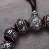 チベットのom Mani Padme Hum Bracelet自然葉の赤いサンダルウッドinlaid 925スターリングシルバーブッダマントラ男性女性愛好家CX200613