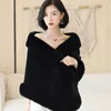 Siyah Faux Kürk Kadın Gelin Düğün Parti Şal Shrug Ceket Cape Stole