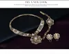 Fashion Women 18K Gold Ploated Crystal Flower Africa Dubai Wedding Party ketting Bracelet oorring ring sieraden set202516666