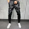 Pantaloni invernali in pelle PU caldi e spessi Abbigliamento uomo Pantaloni da moto casual antivento semplici con tasca grande Nero Taglie forti 220311