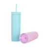 16oz acrílico tumblers matte cores parede dupla 500ml copo de plástico de plástico beber plástico com palhas de tampa HH21-434