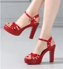 2020 Hot selling women's platform sandals girls casual wedge high heel 11cm shoes pumps lady sexy red black patern leather shoes size 9 #P42