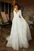 2020 Fashion Boho Long Sleeve Princess Wedding Dresses V Neck Covered Button Backless Lace Train Bridal Gown Vestido de Novia