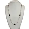 YYGEM natural White Rice freshwater Pearl Rosary Chain Faceted Pear labradorite Bezel Set sweater chain Wrap Necklace 28" Q0531