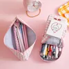 Cute Plaid Pattern Pencil Case Bags Large Capacity Kawaii Lovely Penciles Bag Pencilcase Storage Cartoon Students School Office Supplies