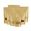 Sacchetti di carta Kraft con finestra trasparente Guarnizione termica Blocco zip Blocco di imballaggio Bag Stand Up Sacchetti per il cibo Noci Gruni Tè imballaggio