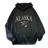 نساء Sweatshirt Alaska رسالة مطبوعة هوديس طويلة الأكمام ذات الأكمام الضخمة ذات الحجم الكبير مع جيب Pullover 2021 Moletom 220302