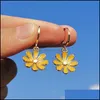 Hoop & Hie Earrings Jewelry Zx Cute White Enamel Daisy For Women Girls Plant Sunflower Pendant Wholesale Gifts Accessories Drop Delivery 202