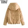 TRAF Women Fashion Thick Warm Faux Leather Padded Jacket Coat Vintage Long Sleeve Loose Female Outerwear Chic Tops 201027