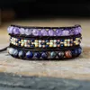 Cool Black Leather Wrap Bracelets W/ Natural Stone Beaded Triple Statement Strand Bracelet Bijoux Femme Bohemian Beads Jewelry Y200730