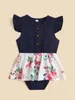 Baby 1pc Floral Print Butterfly Sleeve Combo Bodysuit Dress SHE