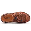 Sandalias Nxy de malla de verano para hombre, zapatos informales transpirables de cuero genuino, zapatillas hechas a mano para exteriores, zapatillas de playa de talla grande 38-46 0210