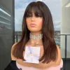 Ombred 13x6 Lace Front Wig With Bangs Straight Brazilian Highlights Human Hair Wigs Preplucked For Black Women Fringe Wigs