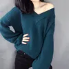 basic scollo a V solido autunno grigio maglione pullover donna femminile maglione lavorato a maglia nero 201222