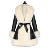 Chic Winter Fur Collar Women Long Faux Leather Jacket Coat Dress Warm Outwear Abrigos Mujer 201020