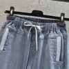Kot kadın yüksek bel İpli gevşek artı boyutu rahat sokak tarzı denim buzağı uzunluğu harem pantolon 201223