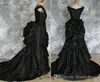 Abito da sposa nero vittoriano gotico con perline con strascico Vampire Ball Masquerade Halloween Abito da sposa nero Steampunk Goth XIX secolo