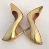 أحذية Gold Woman S Women S المدببة إصبع القدم عالي الكعب مضخات كلاسيكية مضخات Prom Shoes Roviciya LJ201112