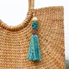 Retro Diy örgü püskül çanta asılı el yapımı düğüm boncuklar anahtar yüzük tutucular moda takı ve kumlu