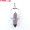 WOJIAER Vintage Natural Stone Pendant Crystal Healing Pointed Hexagon Pillar Circle Wire Wrap Dangle Women BO908