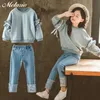 Melario New Girls Boutique Outfits Teen Girls Clothes Children's Clothing Suits Top Demin Pants Suit 2pcs Teenager Clothing Sets LJ200916