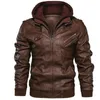 Hommes Faux Veste En Cuir Moto Veste Coupe-Vent Hommes À Capuche PU Vestes Mâle Outwear Chaud Biker Plus Velours Rétro Manteaux 201114