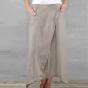 2020 Summer Women Linen Długie spódnice swobodne luźne wysokie talia Maxi spódnice asymetryczna spódnica na brzeg Jupe Saia femme plus rozmiar T200712