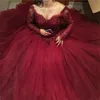 Burgundy Ball Gown Quinceanera Dresses Lace Appliques Beaded Sweet 16 Plus Size Party Prom Evening Gowns Custom Made QC1520