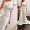 Элегантные вечерние платья на плече русалки 2022 белые длинные рукава вечерние платья атлас рухренные оборками аппликация формальное вечеринка платье Prom