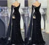 Siyah Parlak payetli Gelinlik Modelleri Tek Omuz Seksi Robe Yan Bölünmüş Denizkızı Abiye Püsküller Dubai Parti Elbise Srobe de soiree