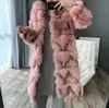 oftbuy 브랜드의 새로운 패션 긴 자연 진짜 여우 모피 코트 겨울 자켓 여성 겉옷 스트리트웨어 두꺼운 따뜻한 한국 느슨한 201212