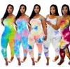 Tie Dye Sling Pajama Designer Kvinnor Jumpsuit Onesies Ärmlös Sommar Playsuits Rompers Plus Storlek Byxor Kvinnor Kläder ZYY314