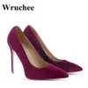 chaussures habillées chaussures à talons hauts femme bouts pointus velours vin rouge grande taille 42 talons fins 12cm