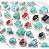 Wholesale anillos de piedra turquesa Antigua plata vintage joyería para hombre w wmcqa new_dhbest