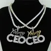 High quality Hip hop bling men jewelry 5A cubic zirconia iced out bling baguette cz Young CEO pendant necklace rope tennis chain 29550212