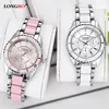 Nouvelle mode trois yeux en céramique bracelet en acier dames montre étanche mode montre à quartz lumineux watch278F