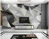 Modern Simple Threedimensional Geometric Gold Line Gray and White Marble TV Bakgrund Vägg 3D Bakgrundsbilder6681291