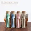 Tarwe Straw Plastic Servies Lepel Fork Chopsticks Set Draagbare Travel Lak Drain Wordware Werktuigen voor Kinderen Wll480