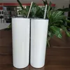 Amerikaanse voorraad 20oz Sublimatie Blanks Tumblers Mok Roestvrijstalen recht lege mokken Witte tuimelaar met deksel en stro voor warmteoverdracht DIY Gift koffiemok Bottlle 0115