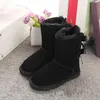 Dzieci Bailey 2 łuki Buty Prawdziwej Skóry Derb Snow Solid Botas de Net Winter Girls Footwear Toddler Girls Boots 989